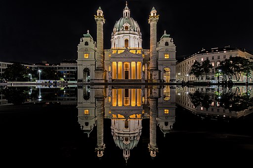 St. Charles' Church at night