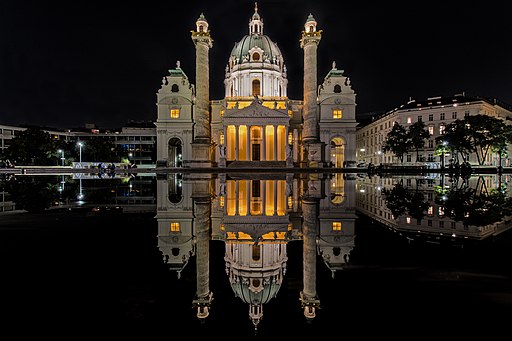 St. Charles' Church at night